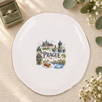 Prague Ceramic Ring Dish, Gold Rim Trinket Tray, Jewelry Holder Gift, Five Shape Options
