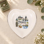 Prague Ceramic Ring Dish, Gold Rim Trinket Tray, Jewelry Holder Gift, Five Shape Options