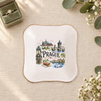 Prague Ceramic Ring Dish, Gold Rim Trinket Tray, Jewelry Holder Gift, Five Shape Options
