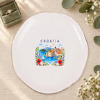 Croatia Ceramic Ring Dish, Gold Rim Trinket Tray, Jewelry Holder Gift, Five Shape Options