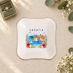 Croatia Ceramic Ring Dish, Gold Rim Trinket Tray, Jewelry Holder Gift, Five Shape Options