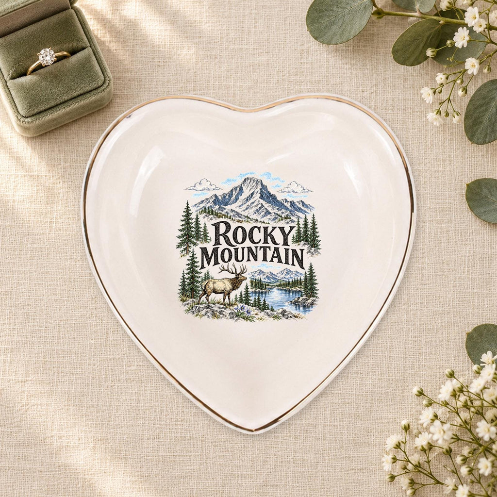 Rocky Mountain Ceramic Ring Dish, Gold Rim Trinket Tray, Jewelry Holder Gift, Five Shape Options