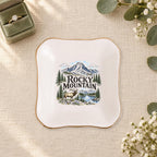 Rocky Mountain Ceramic Ring Dish, Gold Rim Trinket Tray, Jewelry Holder Gift, Five Shape Options