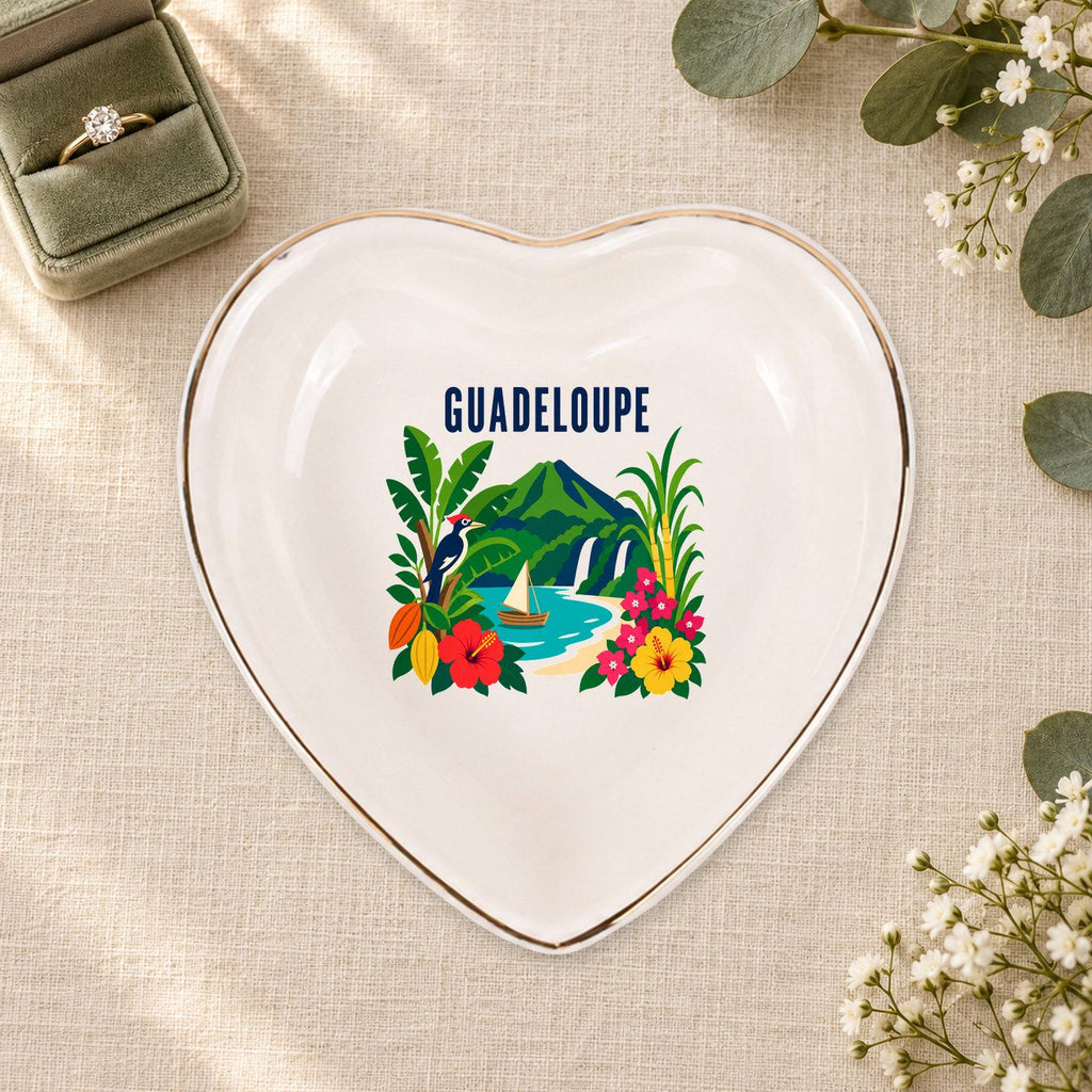 Guadeloupe Ceramic Ring Dish, Gold Rim Trinket Tray, Jewelry Holder Gift, Five Shape Options