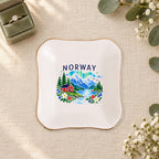 Norway Ceramic Ring Dish, Gold Rim Trinket Tray, Jewelry Holder Gift, Five Shape Options
