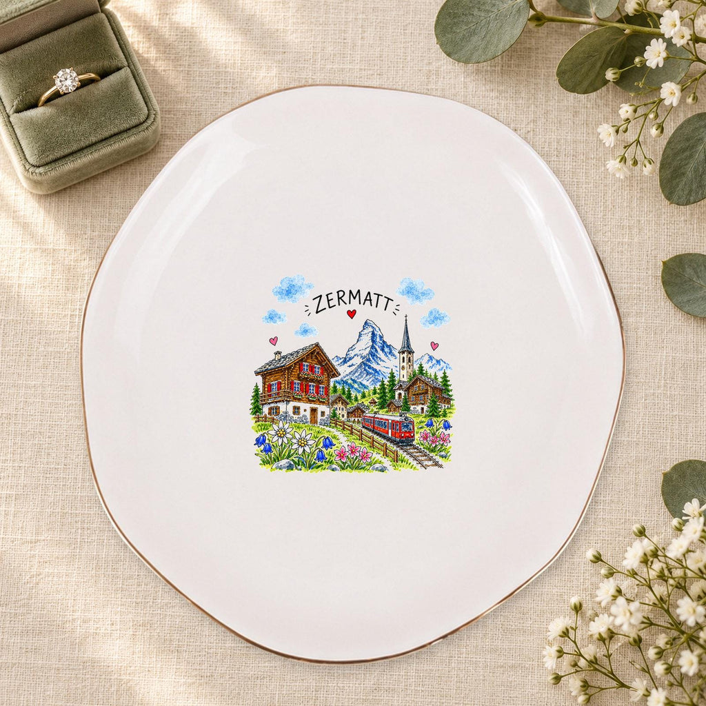 Zermatt Ceramic Ring Dish, Gold Rim Trinket Tray, Jewelry Holder Gift, Five Shape Options