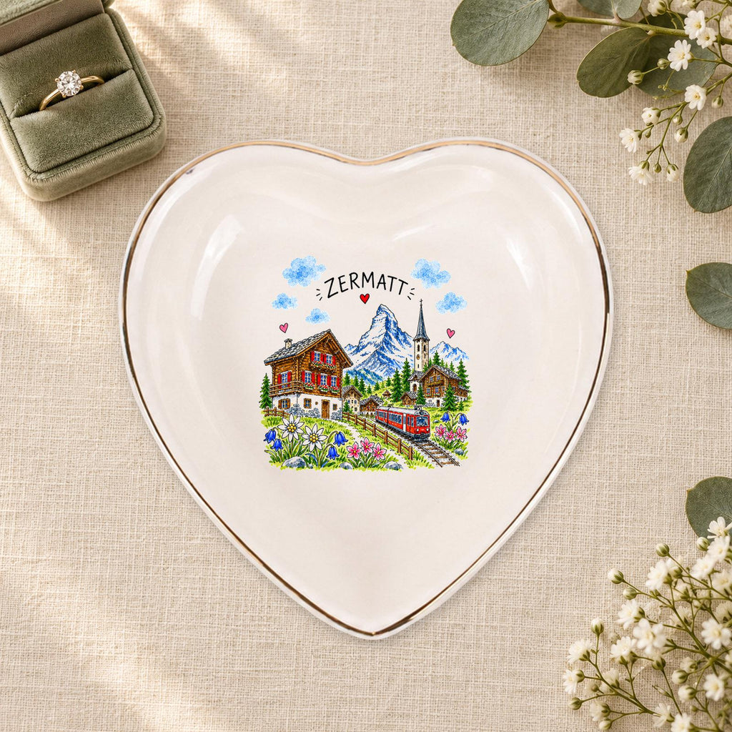 Zermatt Ceramic Ring Dish, Gold Rim Trinket Tray, Jewelry Holder Gift, Five Shape Options