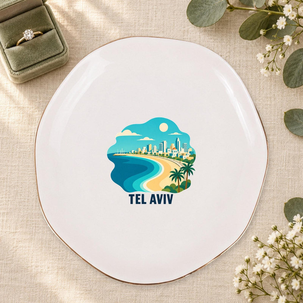Tel Aviv Ceramic Ring Dish, Gold Rim Trinket Tray, Jewelry Holder Gift, Five Shape Options