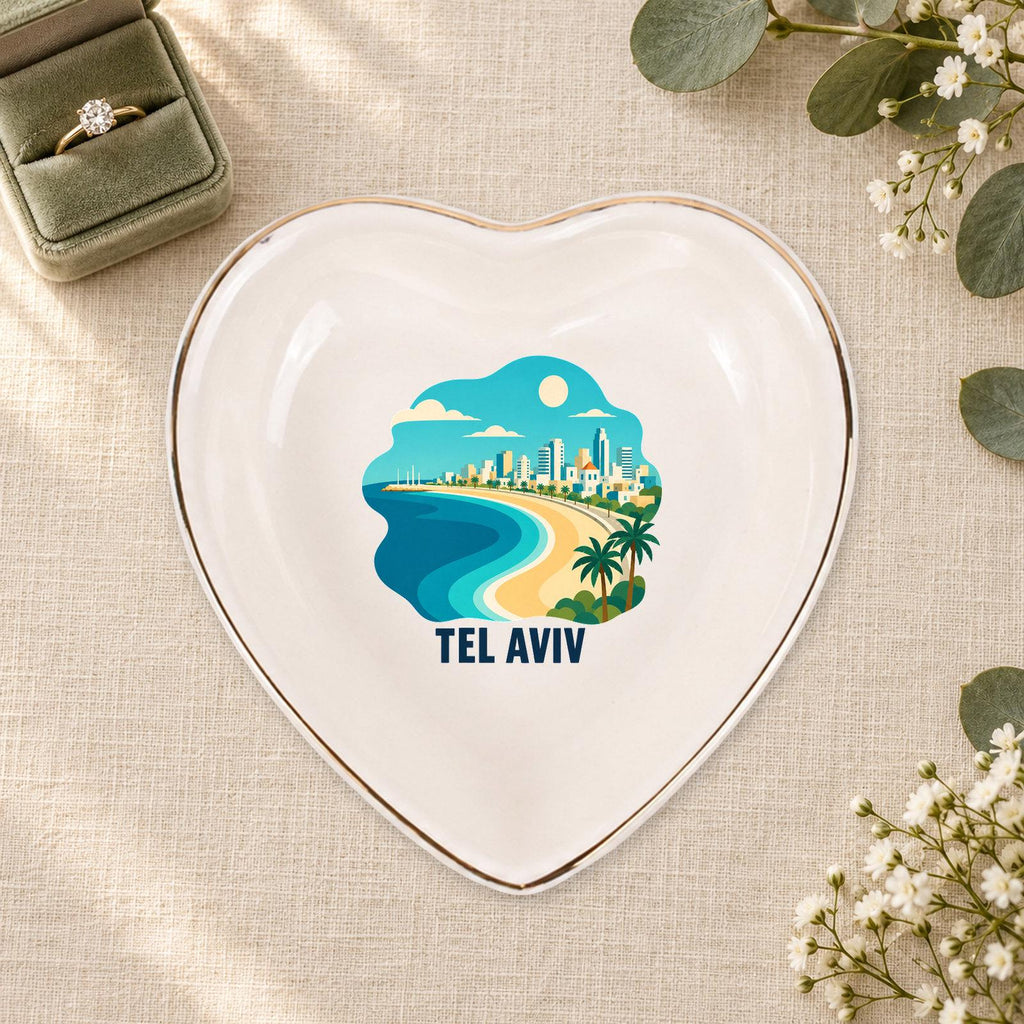 Tel Aviv Ceramic Ring Dish, Gold Rim Trinket Tray, Jewelry Holder Gift, Five Shape Options