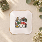 Portugal Ceramic Ring Dish, Gold Rim Trinket Tray, Jewelry Holder Gift, Five Shape Options