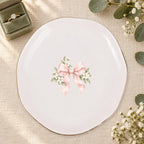 Blush Bridal Bow Ceramic Ring Dish, Gold Rim Trinket Tray, Jewelry Holder Gift, Five Shape Options