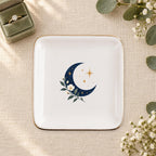 Celestial Moon Ceramic Ring Dish, Gold Rim Trinket Tray, Jewelry Holder Gift, Five Shape Options