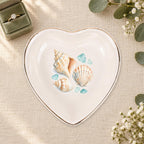 Coastal Shells Ceramic Ring Dish, Gold Rim Trinket Tray, Jewelry Holder Gift, Five Shape Options