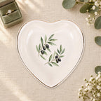 Olive Branch Ceramic Ring Dish, Gold Rim Trinket Tray, Jewelry Holder Gift, Five Shape Options