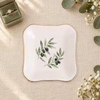 Olive Branch Ceramic Ring Dish, Gold Rim Trinket Tray, Jewelry Holder Gift, Five Shape Options