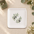 Olive Branch Ceramic Ring Dish, Gold Rim Trinket Tray, Jewelry Holder Gift, Five Shape Options