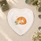 Sleeping Cat Ceramic Ring Dish, Gold Rim Trinket Tray, Jewelry Holder Gift, Five Shape Options