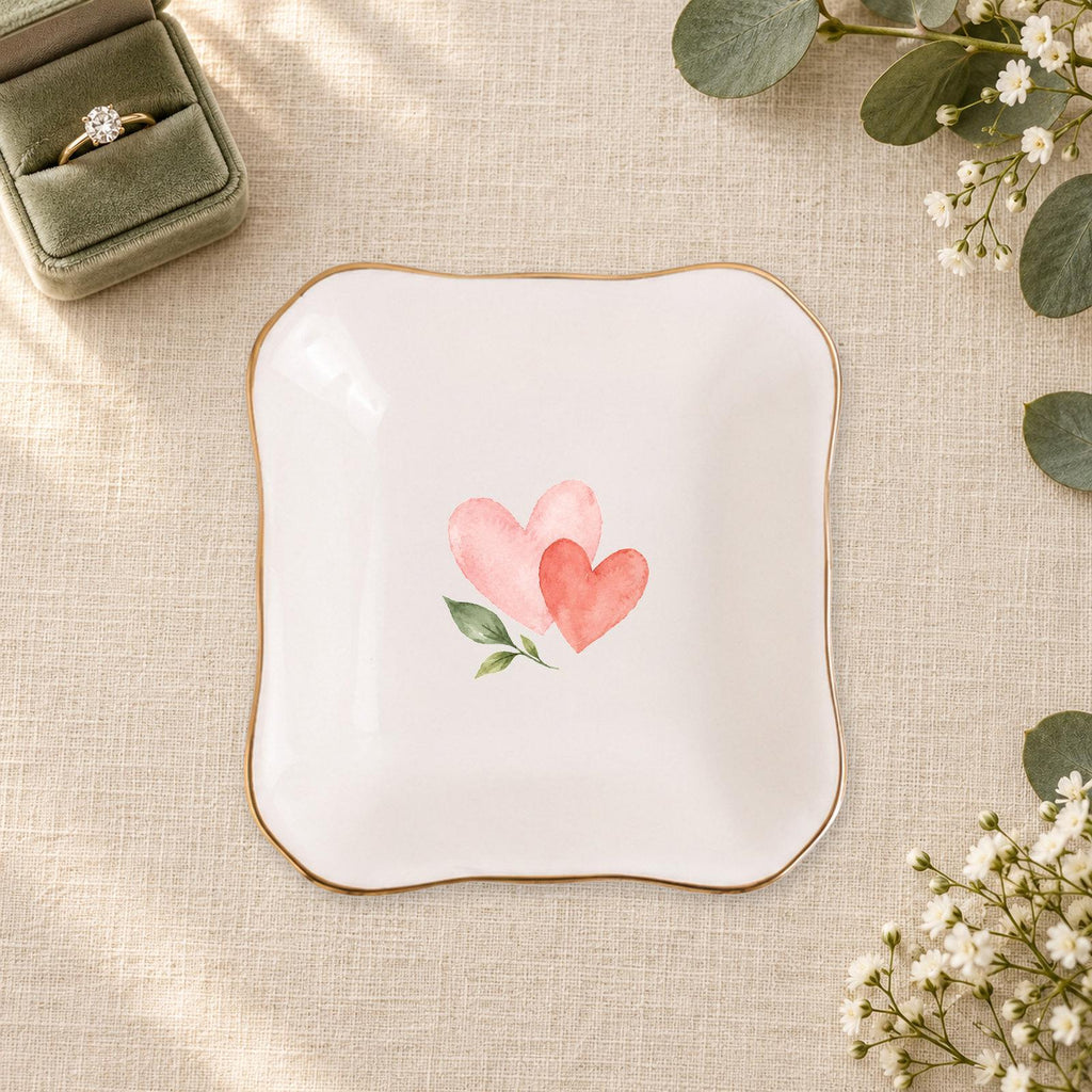 Little Love Ceramic Ring Dish, Gold Rim Trinket Tray, Jewelry Holder Gift, Five Shape Options