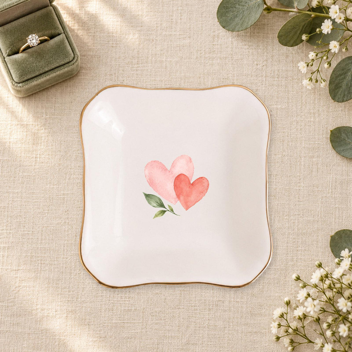 Little Love Ceramic Ring Dish, Gold Rim Trinket Tray, Jewelry Holder Gift, Five Shape Options