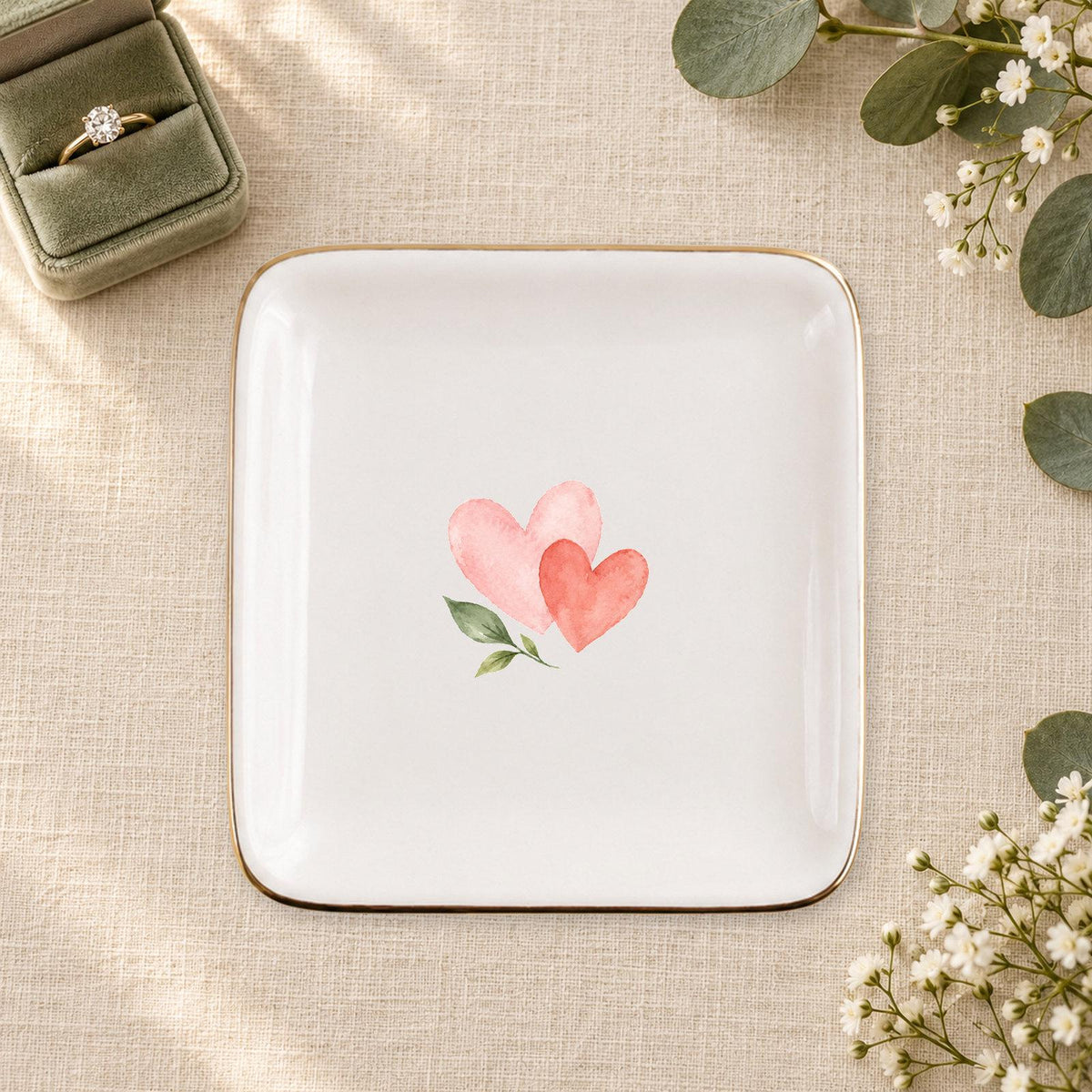 Little Love Ceramic Ring Dish, Gold Rim Trinket Tray, Jewelry Holder Gift, Five Shape Options