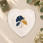 Art Deco Ginkgo Ceramic Ring Dish, Gold Rim Trinket Tray, Jewelry Holder Gift, Five Shape Options