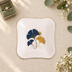 Art Deco Ginkgo Ceramic Ring Dish, Gold Rim Trinket Tray, Jewelry Holder Gift, Five Shape Options