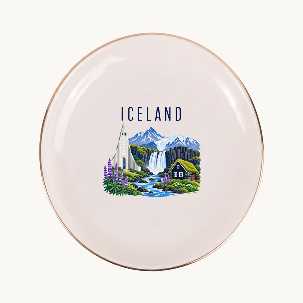 Iceland Ceramic Ring Dish, Gold Rim Trinket Tray, Jewelry Holder Gift, Five Shape Options