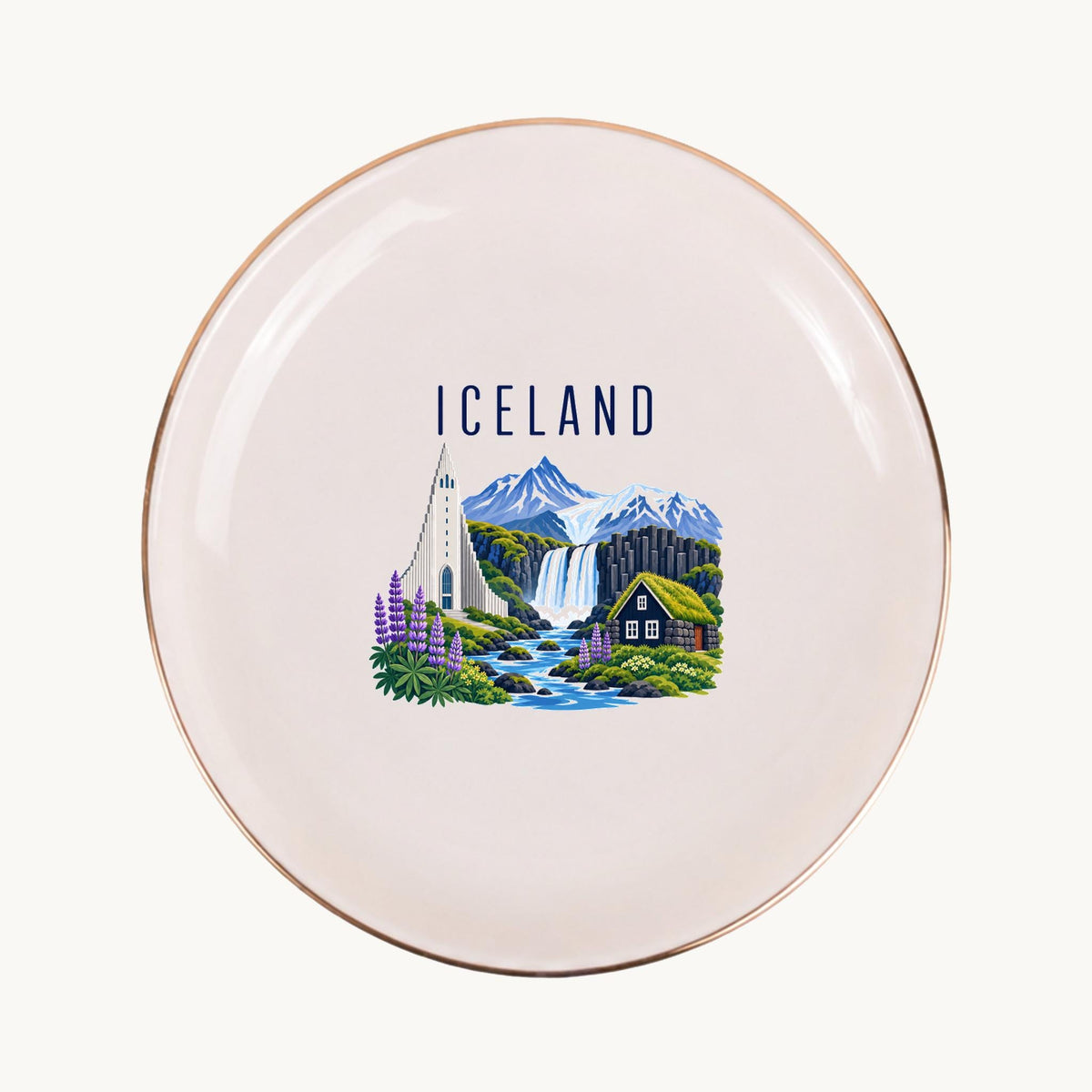 Iceland Ceramic Ring Dish, Gold Rim Trinket Tray, Jewelry Holder Gift, Five Shape Options