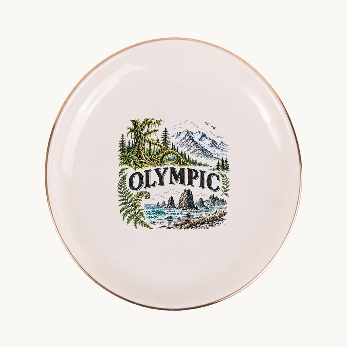 Olympic Ceramic Ring Dish, Gold Rim Trinket Tray, Jewelry Holder Gift, Five Shape Options