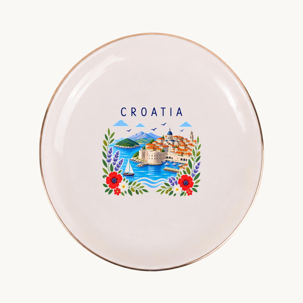 Croatia Ceramic Ring Dish, Gold Rim Trinket Tray, Jewelry Holder Gift, Five Shape Options