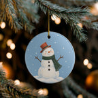 Scarf Snowman Ceramic Ornament, Double Sided Round Christmas Decoration, Holiday Keepsake Gift