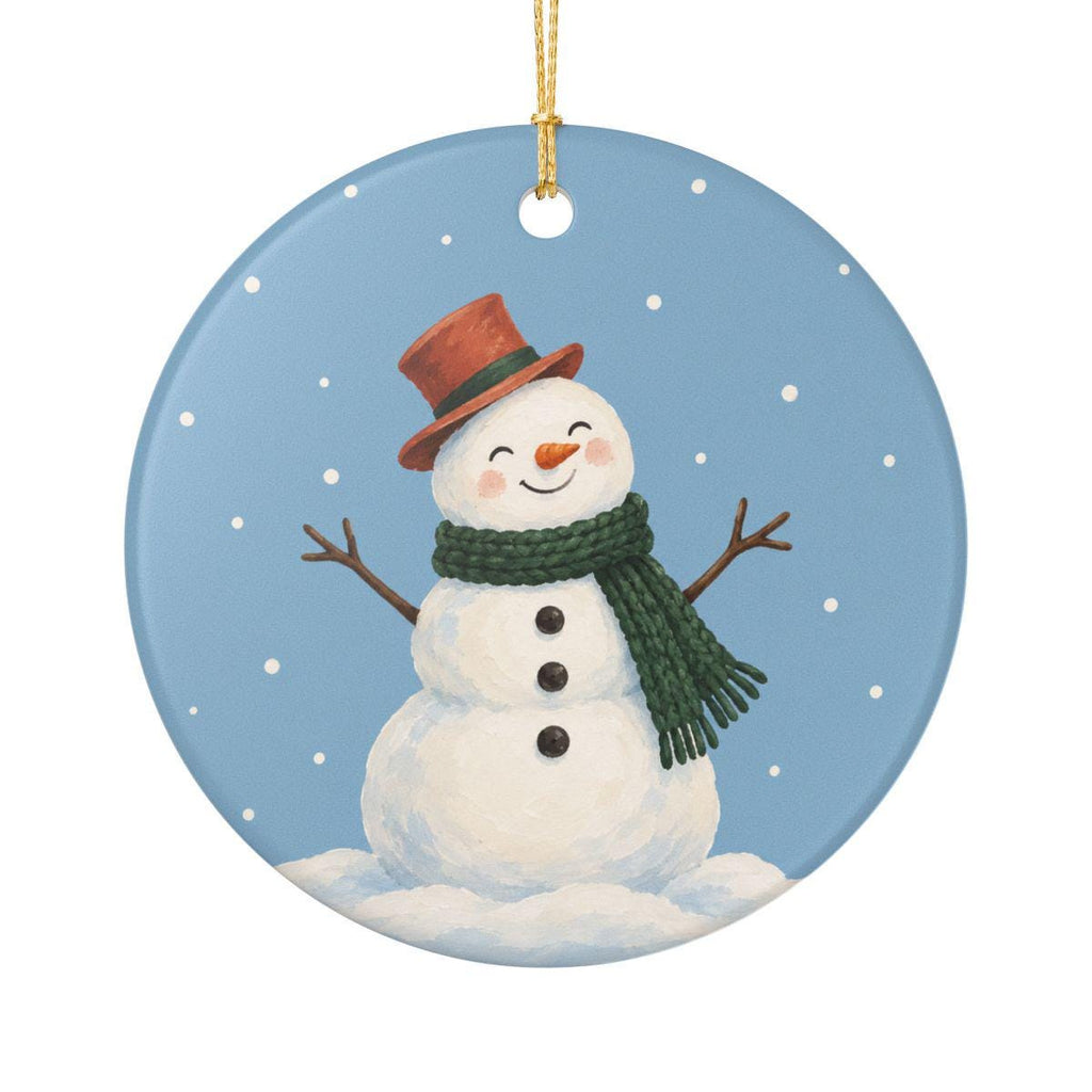 Scarf Snowman Ceramic Ornament, Double Sided Round Christmas Decoration, Holiday Keepsake Gift