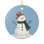 Scarf Snowman Ceramic Ornament, Double Sided Round Christmas Decoration, Holiday Keepsake Gift