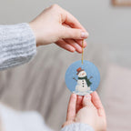 Scarf Snowman Ceramic Ornament, Double Sided Round Christmas Decoration, Holiday Keepsake Gift