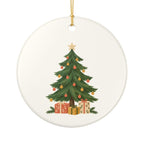 Christmas Tree and Gifts Ceramic Ornament, Double Sided Round Christmas Decoration, Holiday Keepsake Gift