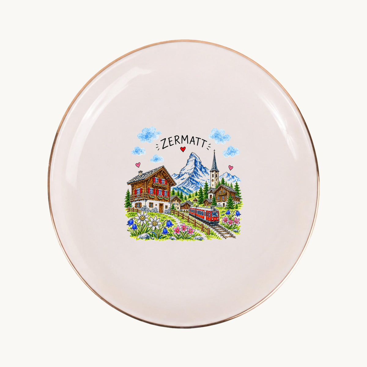 Zermatt Ceramic Ring Dish, Gold Rim Trinket Tray, Jewelry Holder Gift, Five Shape Options