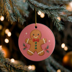 Gingerbread Cookie Ceramic Ornament, Double Sided Round Christmas Decoration, Holiday Keepsake Gift