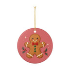 Gingerbread Cookie Ceramic Ornament, Double Sided Round Christmas Decoration, Holiday Keepsake Gift