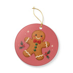 Gingerbread Cookie Ceramic Ornament, Double Sided Round Christmas Decoration, Holiday Keepsake Gift