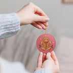 Gingerbread Cookie Ceramic Ornament, Double Sided Round Christmas Decoration, Holiday Keepsake Gift