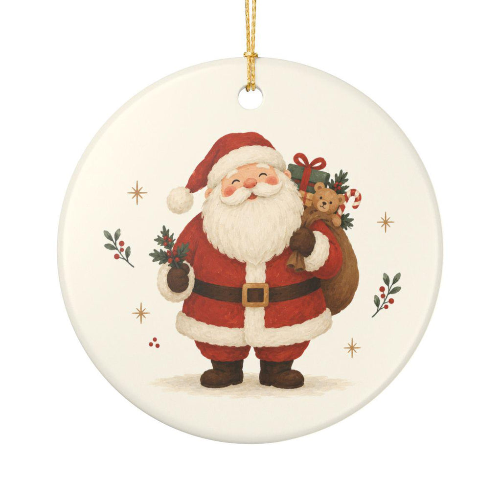 Jolly Santa Claus Ceramic Ornament, Double Sided Round Christmas Decoration, Holiday Keepsake Gift