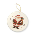 Jolly Santa Claus Ceramic Ornament, Double Sided Round Christmas Decoration, Holiday Keepsake Gift
