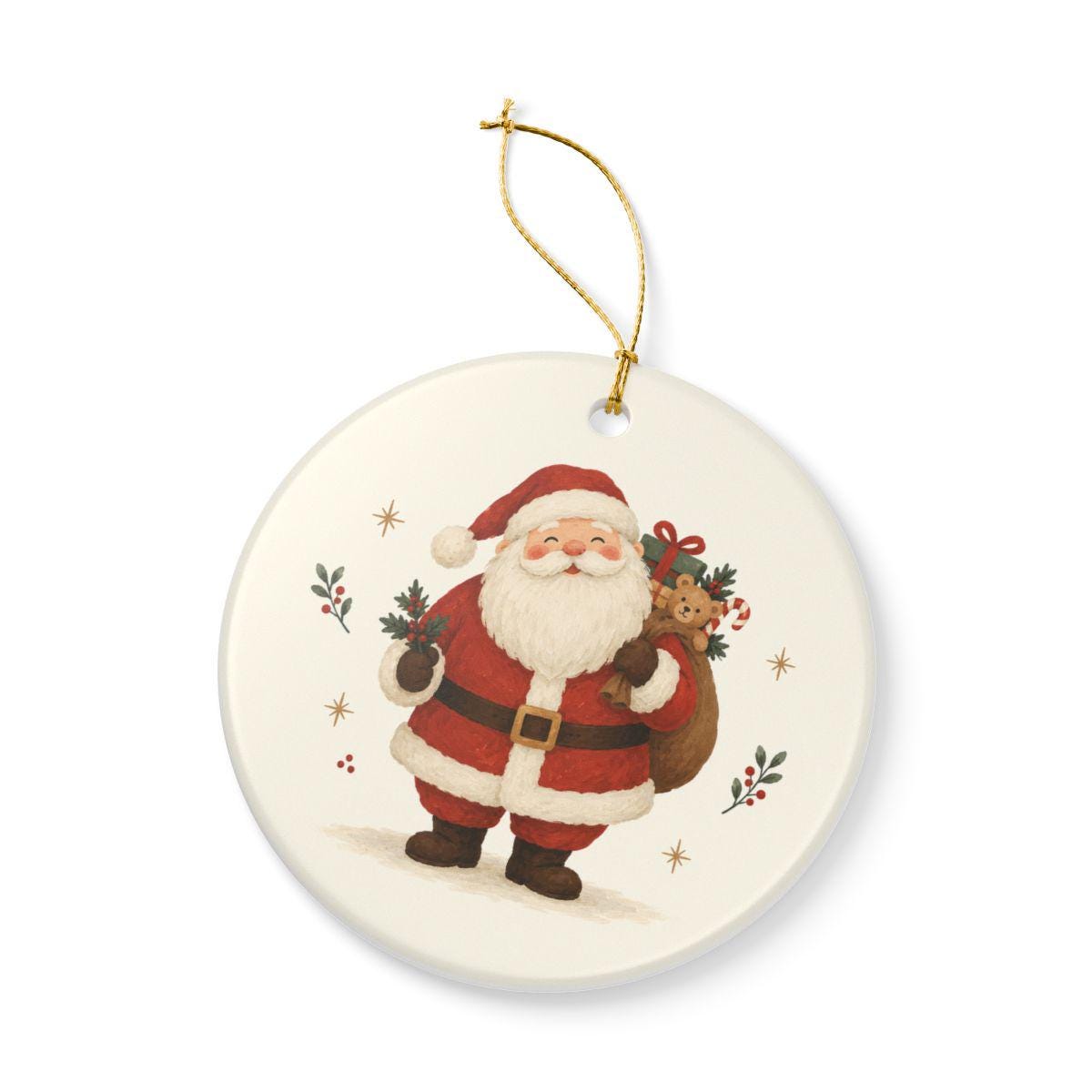 Jolly Santa Claus Ceramic Ornament, Double Sided Round Christmas Decoration, Holiday Keepsake Gift