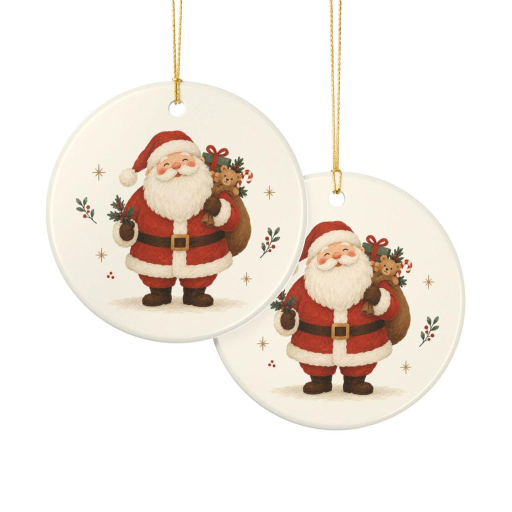 Jolly Santa Claus Ceramic Ornament, Double Sided Round Christmas Decoration, Holiday Keepsake Gift