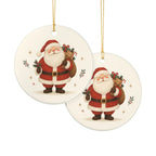 Jolly Santa Claus Ceramic Ornament, Double Sided Round Christmas Decoration, Holiday Keepsake Gift