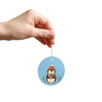 Cozy Winter Penguin Ceramic Ornament, Double Sided Round Christmas Decoration, Holiday Keepsake Gift