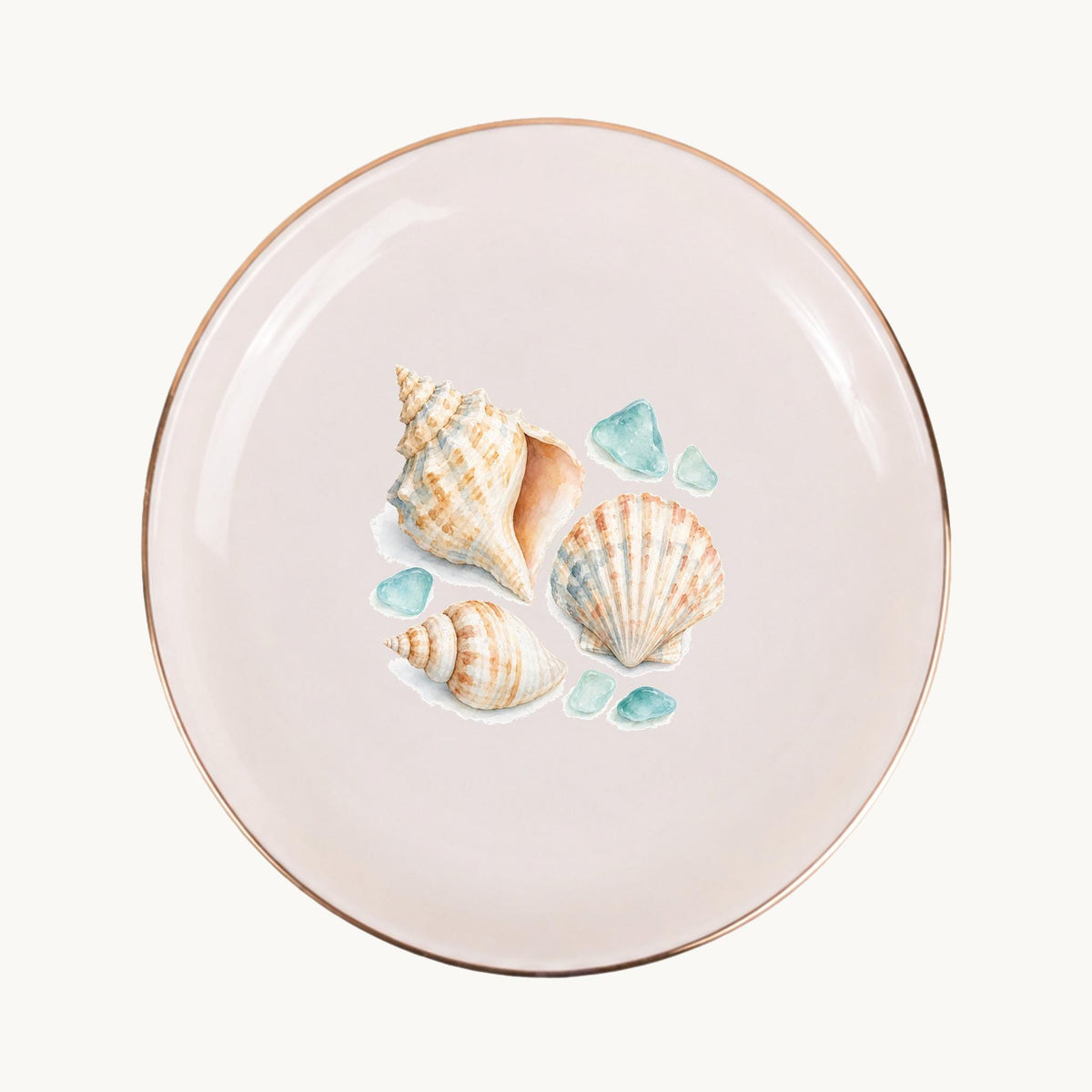 Coastal Shells Ceramic Ring Dish, Gold Rim Trinket Tray, Jewelry Holder Gift, Five Shape Options