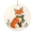 Christmas Woodland Fox Ceramic Ornament, Double Sided Round Christmas Decoration, Holiday Keepsake Gift