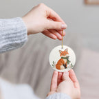 Christmas Woodland Fox Ceramic Ornament, Double Sided Round Christmas Decoration, Holiday Keepsake Gift