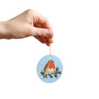Robin on Holly Ceramic Ornament, Double Sided Round Christmas Decoration, Holiday Keepsake Gift